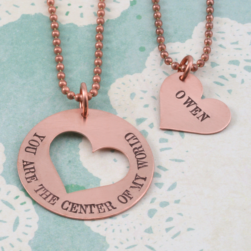 Metal Stamping Blanks Copper Round, Disc, Circle with Medium Classic Heart Cutout, 32mm (1.25"), 24g, Pack of 5 Sets
